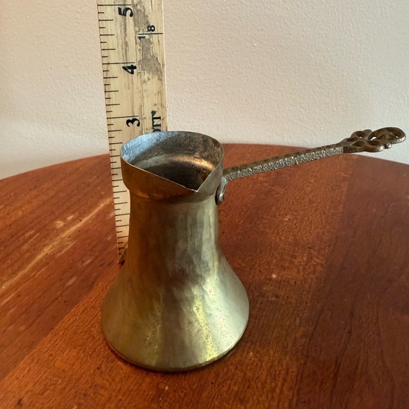 Vintage Turkish Cezve Small Coffee Pot Brass Jezve Ibrik Rustic Kitchen - Picture 8 of 9